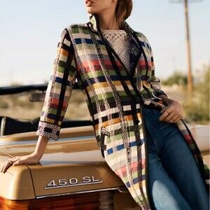 Anthropologie Aldomartins Shanley Plaid Wool Sweater Coat